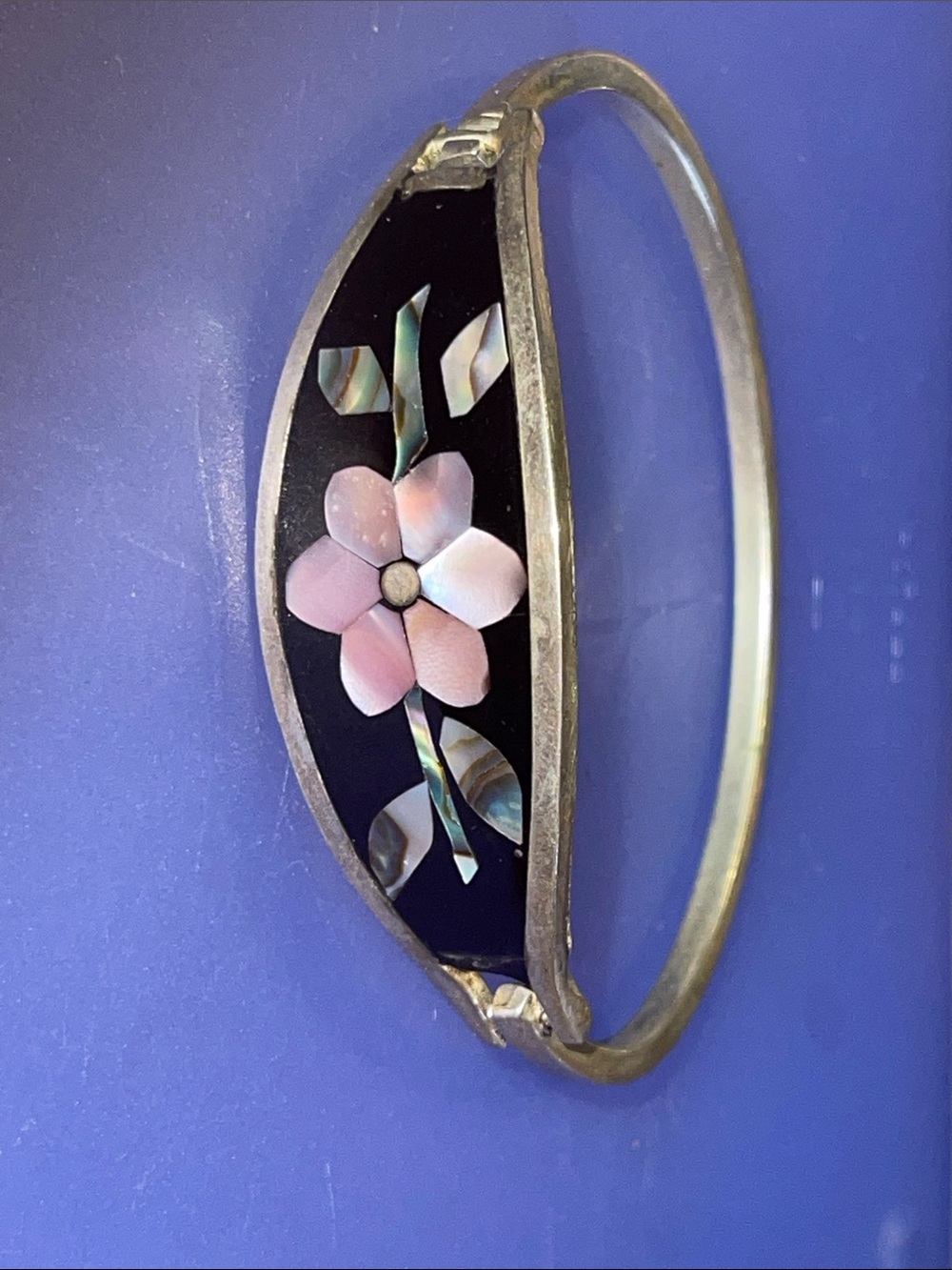 silver inlay bracelet marked mexico